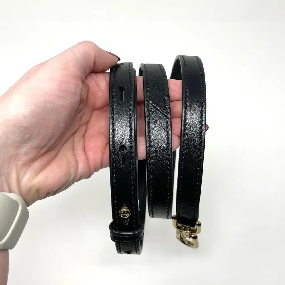 Tory Burch Kira Chevron Leather Top Handle Satchel 2 Way Shoulder Bag Black Gold - Picture 8 of 15